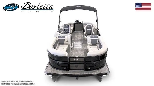 Slide: The Image of 2025 Barletta Boats C22QC pontoon with sleek design and spacious seating. - 5