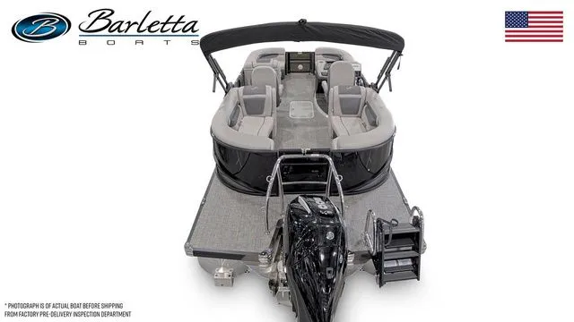 Slide: The Image of 2025 Barletta Boats C22QC pontoon with sleek design, spacious seating, and modern features. - 6