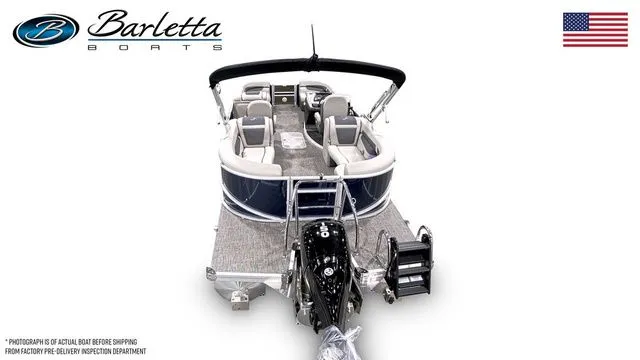 Slide: The Image of 2025 Barletta Boats C22QC pontoon with sleek design and modern features, rear view. - 6