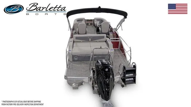 Slide: The Image of 2025 Barletta Cabrio C22UC boat with sleek design and powerful engine, rear view. - 6
