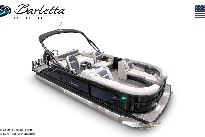 Slide: The Image of 2025 Barletta C22U pontoon boat with sleek design and spacious seating. - 4