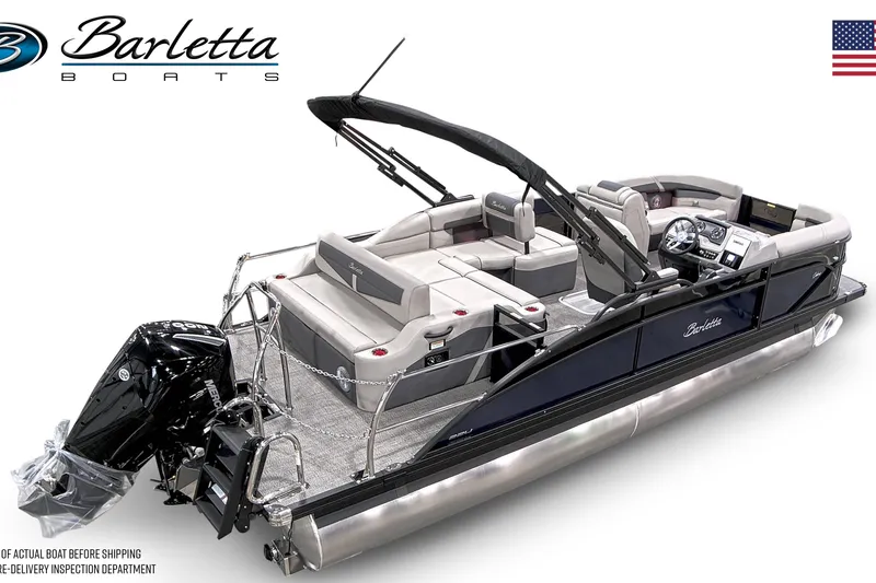 Slide: The Image of 2025 Barletta C22U pontoon boat with sleek design and spacious seating. - 5