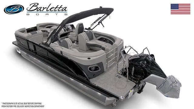 Slide: The Image of 2025 Barletta Corsa 23QCSS pontoon boat with sleek design and modern features. - 3