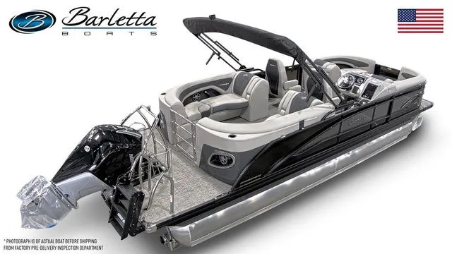 Slide: The Image of 2025 Barletta Corsa 23QCSS pontoon boat with sleek design and modern features. - 4