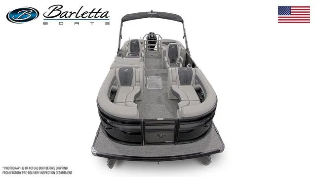 Slide: The Image of 2025 Barletta Corsa 23QCSS pontoon boat, sleek design, spacious seating, luxury features. - 5