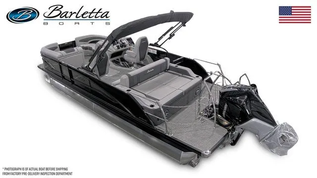 Slide: The Image of 2025 Barletta Corsa 23UC pontoon boat with sleek design and modern features. - 3