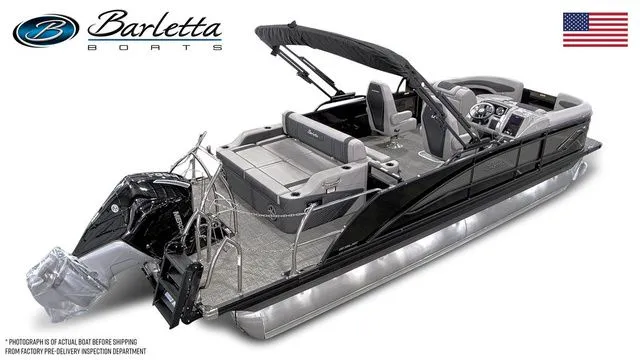 Slide: The Image of 2025 Barletta Corsa 23UC pontoon boat with sleek design and modern features. - 4