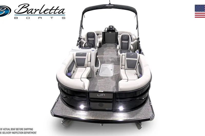Slide: The Image of 2025 Barletta C20QC pontoon boat with luxurious seating and sleek design. - 3