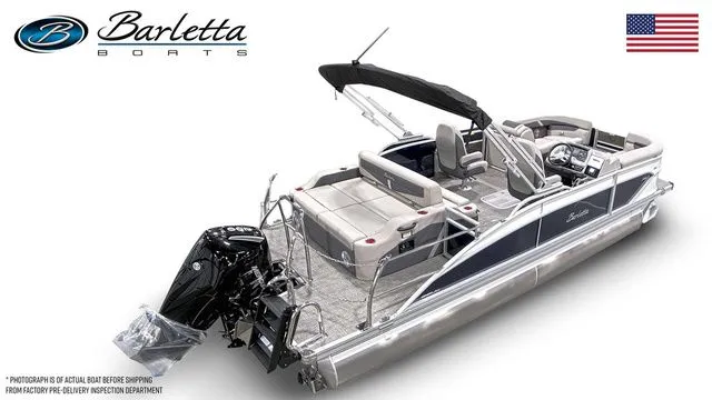 Slide: The Image of 2025 Barletta Cabrio C22UC pontoon boat with sleek design and modern features. - 4