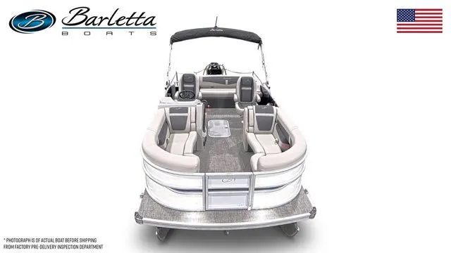 Slide: The Image of 2025 Barletta Cabrio C22UC pontoon boat with spacious seating and sleek design. - 5