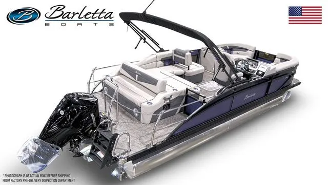 Slide: The Image of 2025 Barletta Boats C22U pontoon with luxurious seating and sleek design. - 4