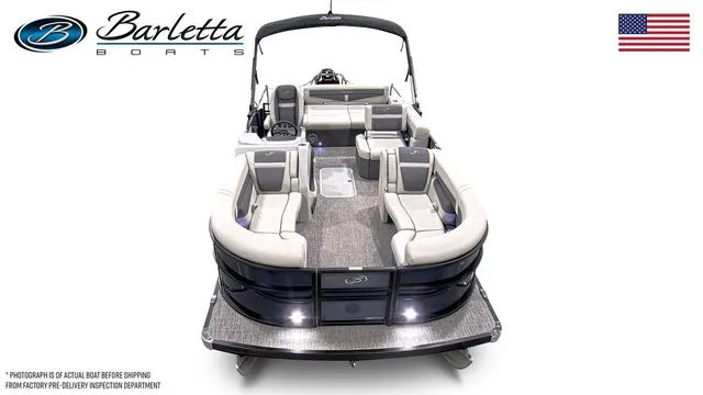 Slide: The Image of 2025 Barletta Boats C22U pontoon with luxurious seating and modern design. - 5