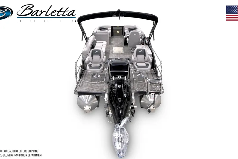 Slide: The Image of 2025 Barletta A22CC pontoon boat, top view, showcasing spacious seating and modern design. - 5