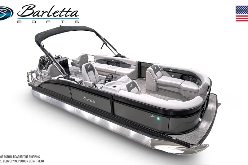 Slide: The Image of 2025 Barletta A22CC pontoon boat with sleek design and spacious seating. - 7