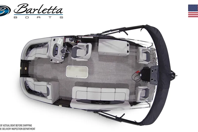Slide: The Image of 2025 Barletta A22CC boat interior layout with seating and helm, top view. - 8
