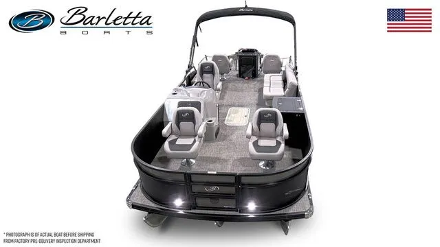 Slide: The Image of 2025 Barletta Boats A22F pontoon boat with spacious seating and modern design. - 5