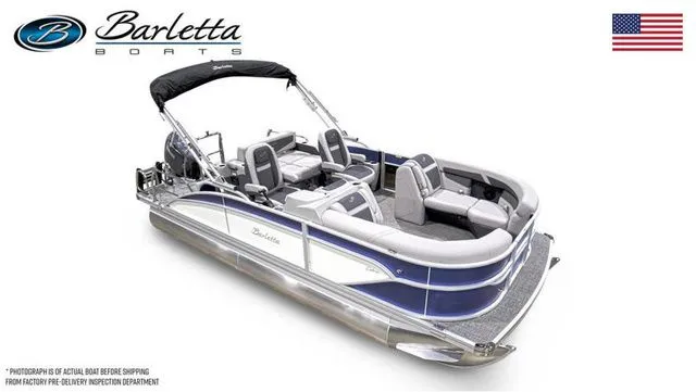 Slide: The Image of 2024 Barletta Cabrio C20UC pontoon boat with sleek design and comfortable seating. - 2