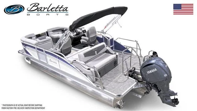 Slide: The Image of 2024 Barletta Cabrio C20UC pontoon boat with Yamaha engine, featuring spacious seating and sleek design. - 3