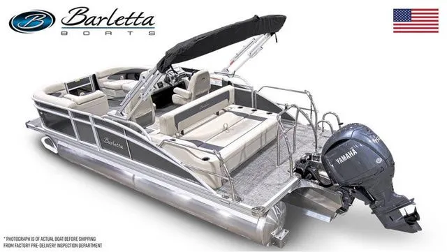 Slide: The Image of 2024 Barletta Aria A20UC pontoon boat with Yamaha engine, featuring spacious seating and sleek design. - 3