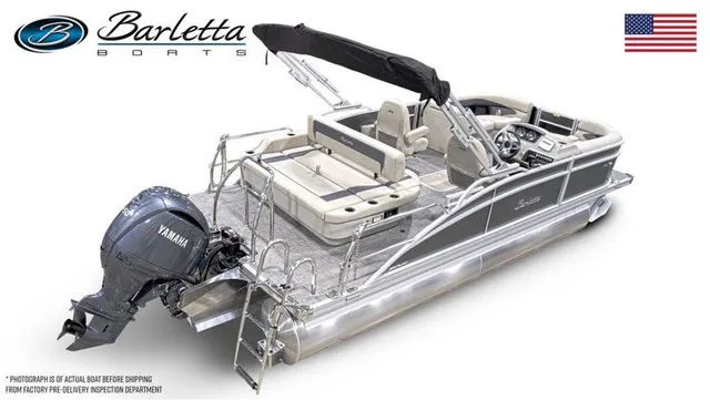 Slide: The Image of 2024 Barletta Aria A20UC pontoon boat with Yamaha engine, featuring spacious seating and sleek design. - 4