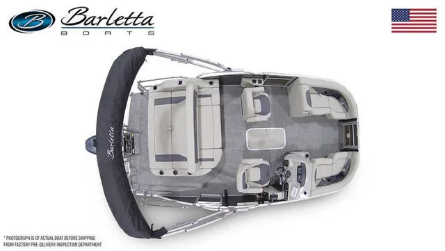 Slide: The Image of 2024 Barletta Aria A20UC pontoon boat, top view, showcasing spacious seating and modern design. - 7
