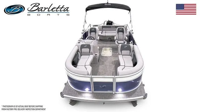 Slide: The Image of 2025 Barletta A22UC boat with spacious seating and sleek design, featuring a canopy and modern amenities. - 5