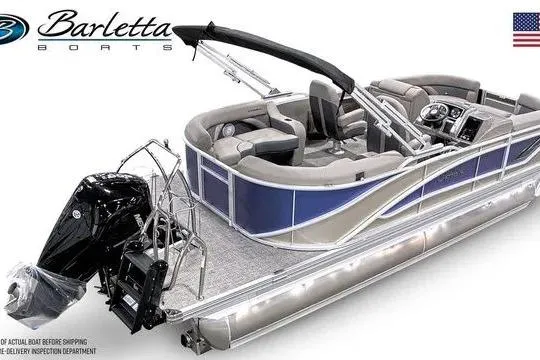 Slide: The Image of 2024 Barletta Corsa 21QC pontoon boat with sleek design and modern features. - 11