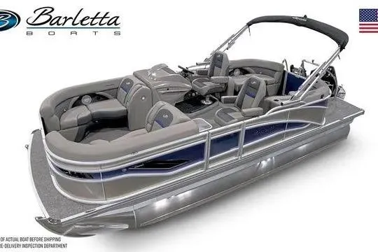 Slide: The Image of 2024 Barletta Corsa 21QC pontoon boat with luxurious seating and sleek design. - 13