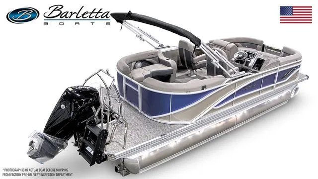 Slide: The Image of 2024 Barletta Corsa 21QC pontoon boat with sleek design and modern features. - 4