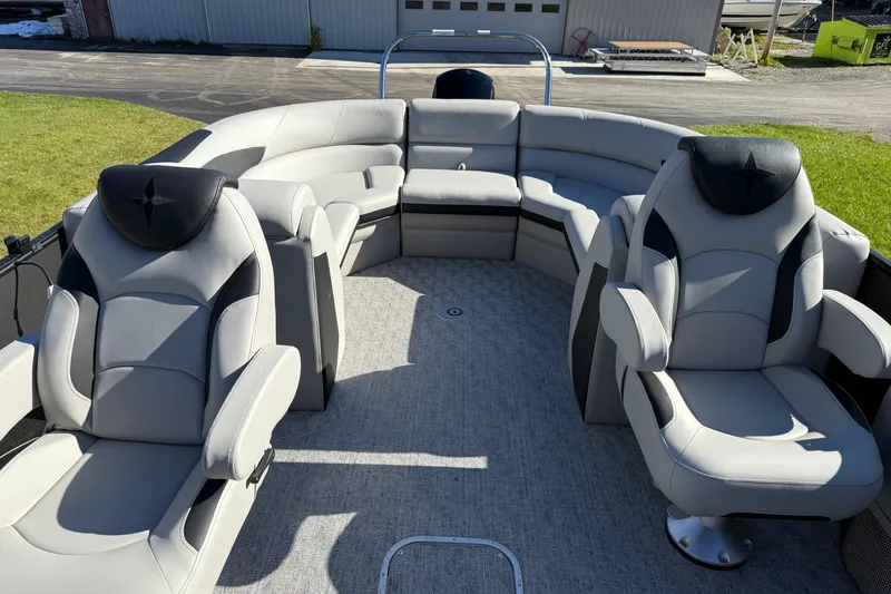 Slide: The Image of 2026 Berkshire 22 RFX LE pontoon boat with luxurious seating and modern design. - 10