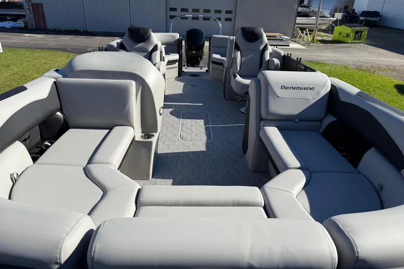 Slide: The Image of 2026 Berkshire 22 RFX LE pontoon boat with spacious seating and modern design. - 7