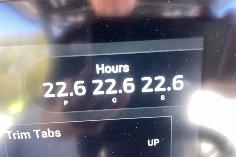Slide: The Image of Display screen showing engine hours for 2026 Nor-Tech 340 Sport Center Console boat. - 15