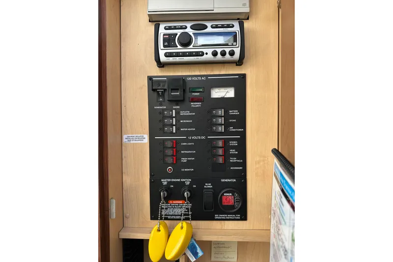 Slide: The Image of Control panel of a 2008 Sea Ray 290 Sundancer boat with stereo system. - 19