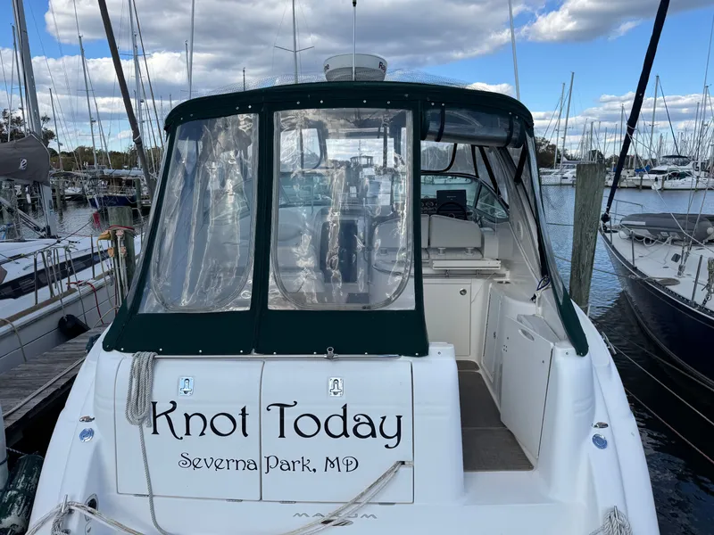 Slide: The Image of 2001 Maxum 3500 SCR boat named "Knot Today" docked in Severna Park, MD marina. - 7