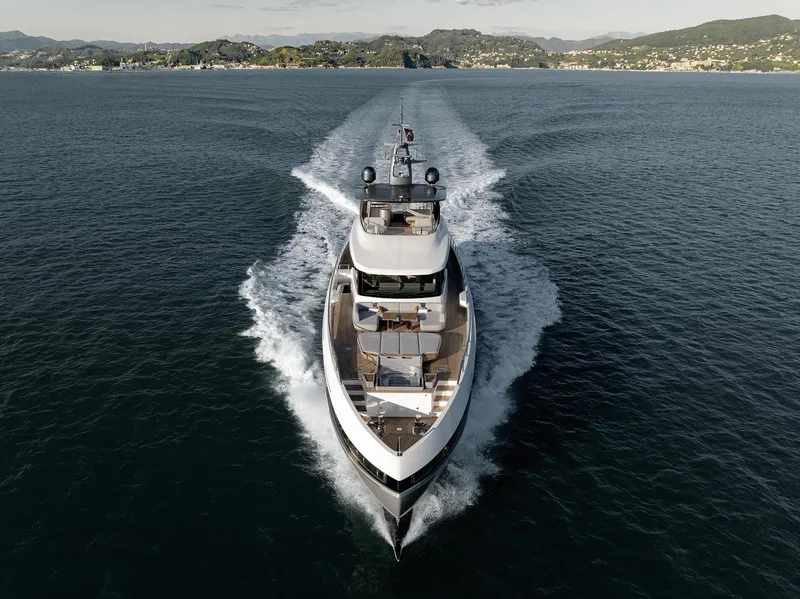 Slide: The Image of 2024 Azimut Grande 36M yacht cruising on open water, showcasing sleek design and luxury. - 37