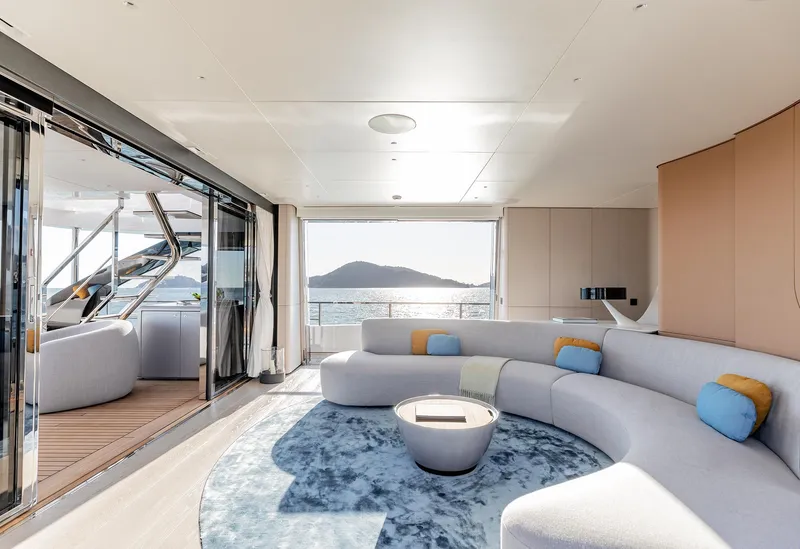 Slide: The Image of Luxurious interior of 2024 Azimut Grande 36M yacht with modern seating and ocean view. - 48