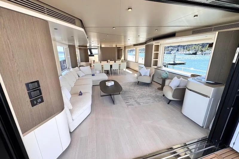 Slide: The Image of Luxurious interior of 2026 Azimut Grande Magellano 25 Metri yacht with elegant furnishings. - 13