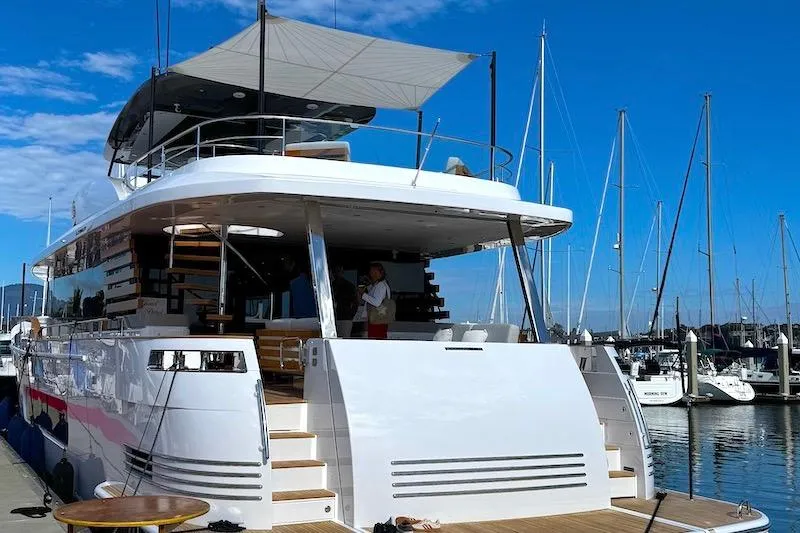Slide: The Image of Azimut Grande Magellano 25 Metri yacht docked at marina, 2026 model. - 3