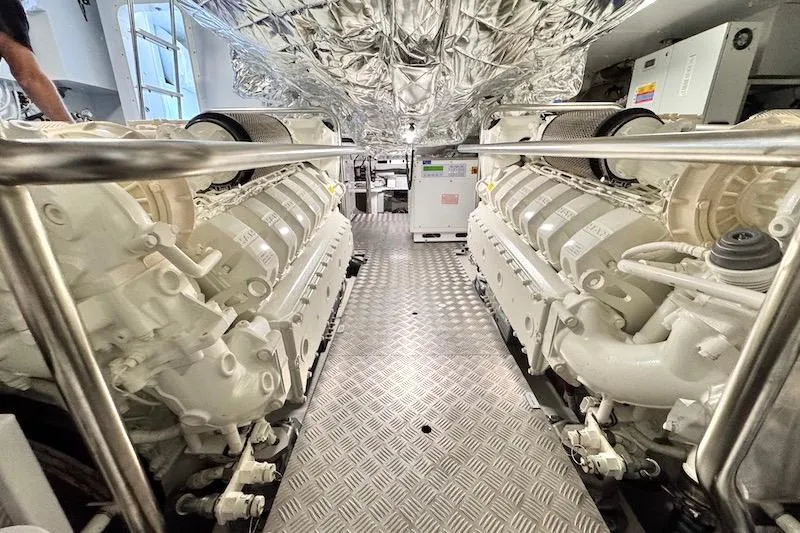 Slide: The Image of Engine room of 2026 Azimut Grande Magellano 25 Metri yacht, featuring dual engines. - 83