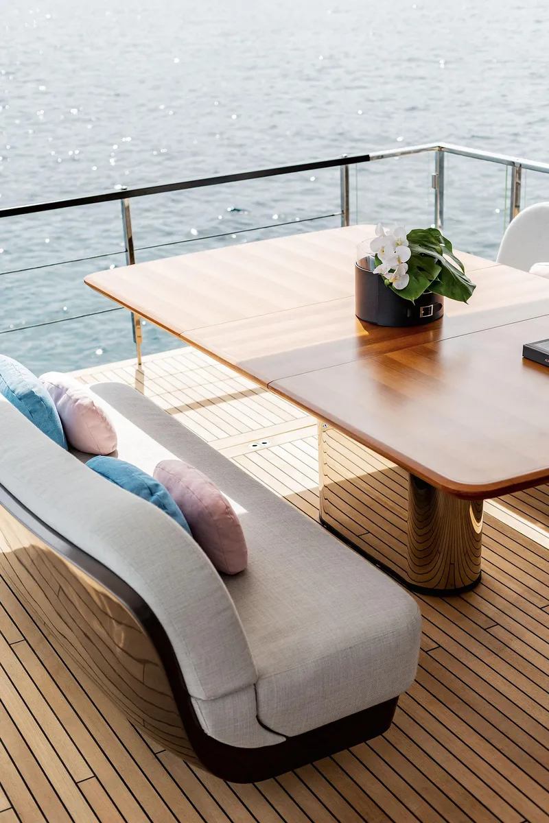 Slide: The Image of Luxury deck seating on 2025 Azimut Grande 26M yacht with ocean view. - 14