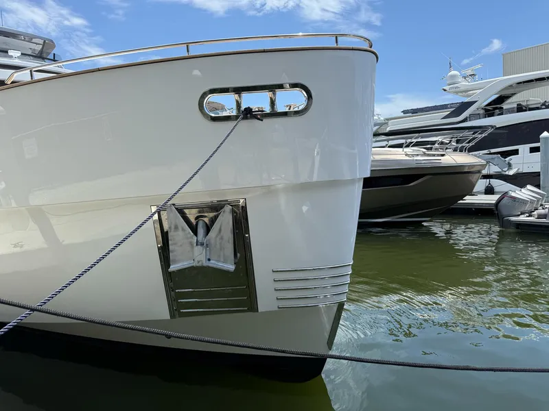 Slide: The Image of Azimut Magellano 25M yacht docked, showcasing sleek design and modern features, 2026 model. - 3