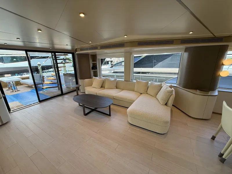 Slide: The Image of Luxurious interior of 2026 Azimut Magellano 25M yacht with modern furnishings and spacious layout. - 32