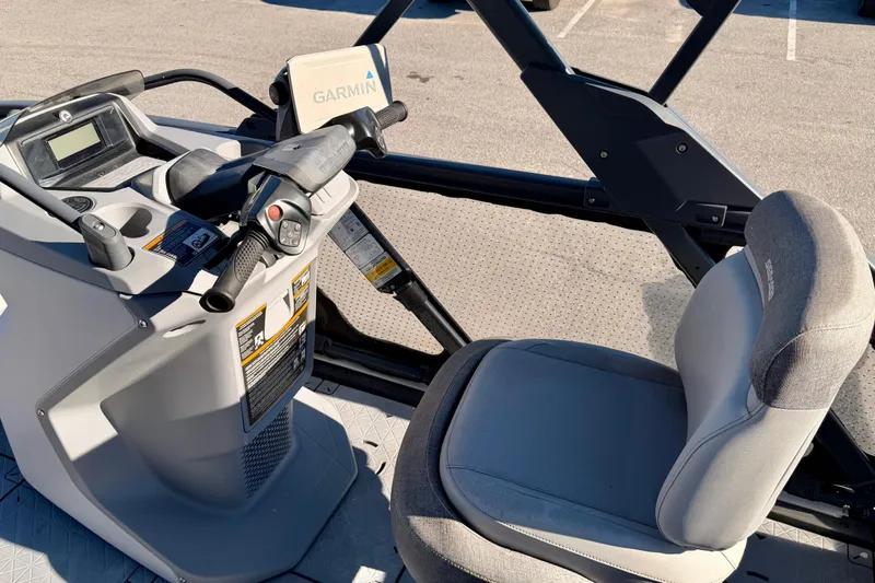 Slide: The Image of 2022 Seadoo Sport dashboard with Garmin GPS and comfortable seating. - 8