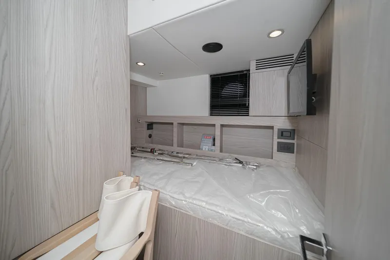 Slide: The Image of Interior cabin of 2026 Azimut Fly 72 yacht with modern design and amenities. - 72