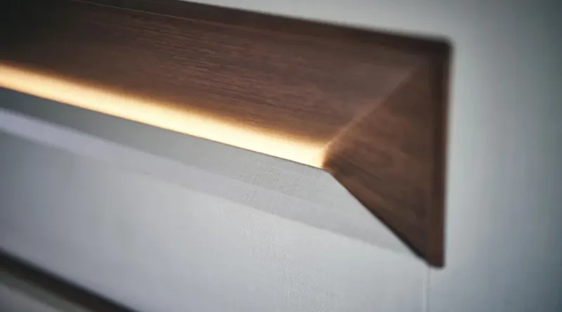 Slide: The Image of Wooden interior detail with ambient lighting in 2025 Princess F65 yacht. - 19