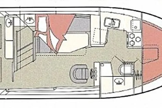 Slide: The Image of 1989 Bayliner 3288 Motoryacht floor plan, featuring cabin layout and amenities. - 50