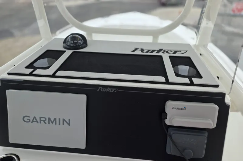 Slide: The Image of Dashboard of 2026 Parker 230 Coastal Elite boat with Garmin navigation system. - 23