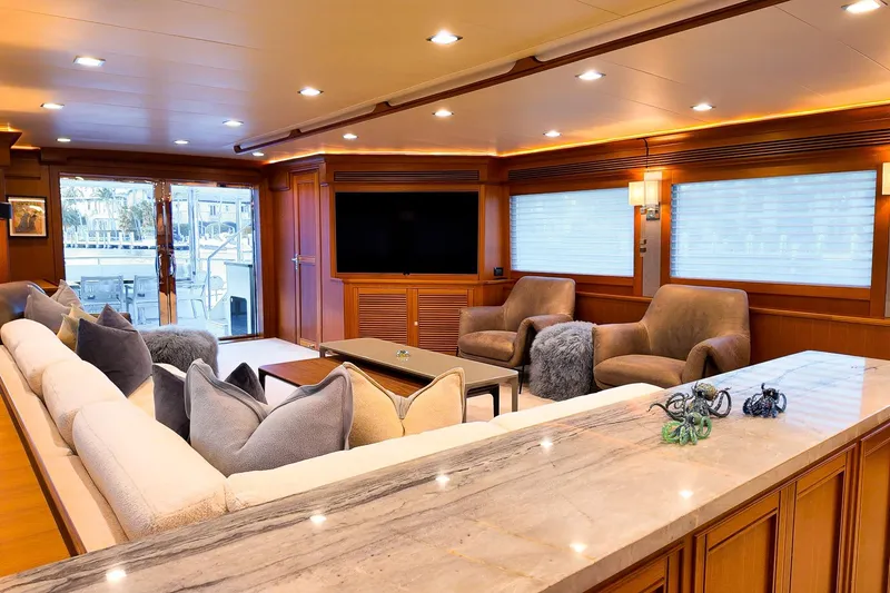 Slide: The Image of Luxurious Marlow Voyager Series 2022 yacht bathroom with elegant wood accents and modern fixtures. - 28