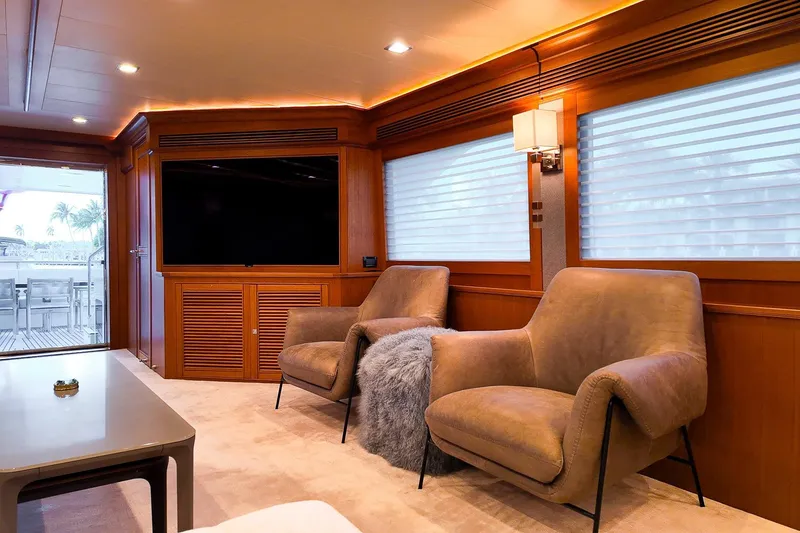 Slide: The Image of Luxurious cabin interior of 2022 Marlow Voyager Series yacht with cozy bed and wooden furnishings. - 30