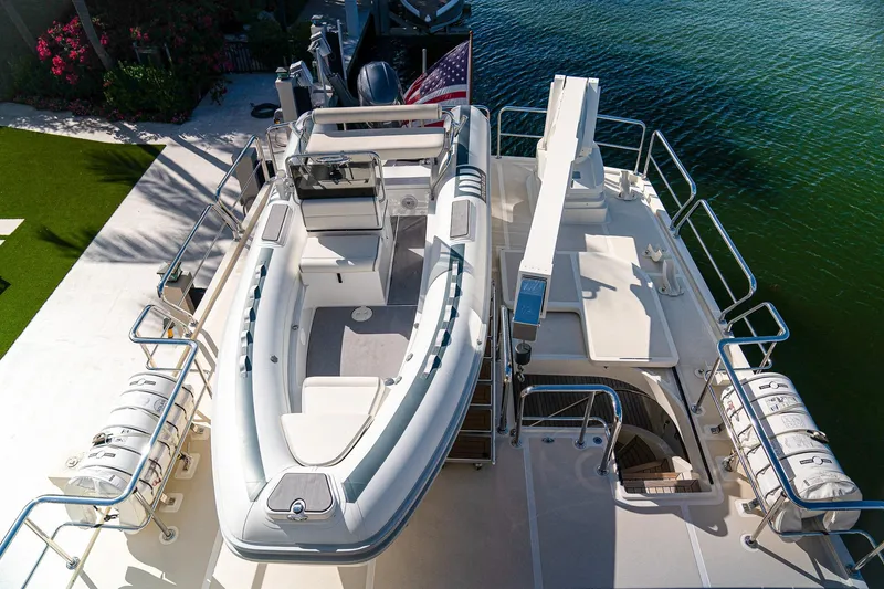 Slide: The Image of Aerial view of 2022 Marlow Voyager Series yacht with tender on deck. - 41